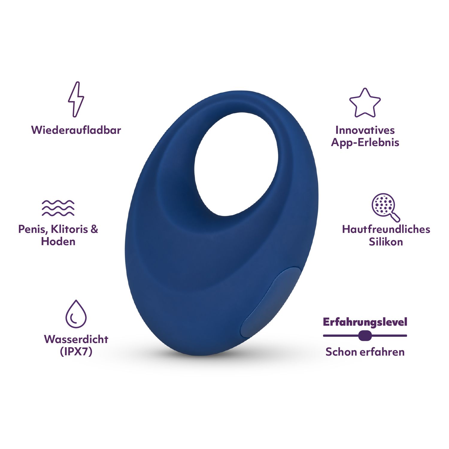 App-gesteuerter vibrierender Penisring Grow - Blau - AMORELIE