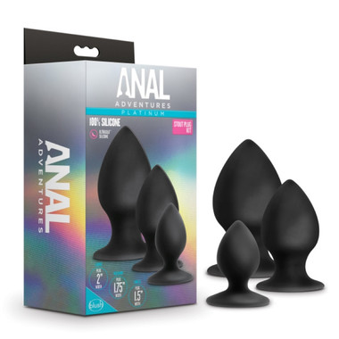 Anal Adventures Platinum - Silicone Anal Stout Plug Kit - Black - EasyToys