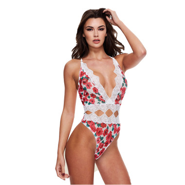 Baci Body con tanga blanco con flores y encaje EasyToys