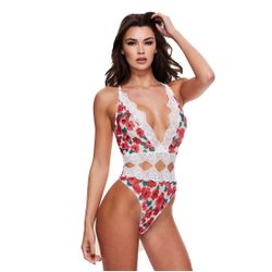 Baci - Body-string blanc en dentelle et motifs à fleurs