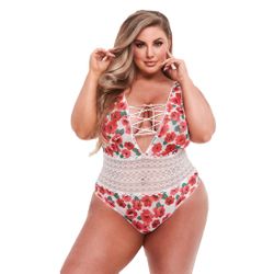 Baci - White Floral &amp; Lace Teddy With Playful Tie-up - Curvy