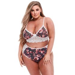 BACI LINGERIE – Grey Floral & Lace Bra Set – White Label – Queen Size