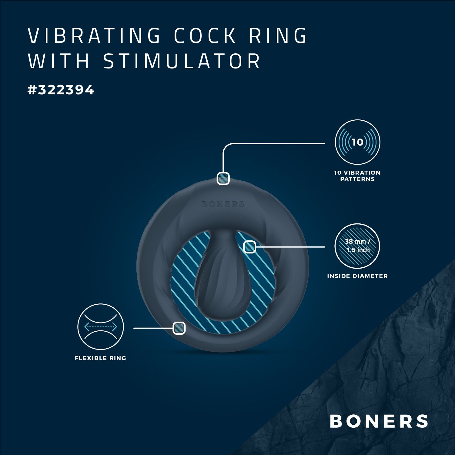 Boners - Vibrerende Siliconen Cockring - Stimulatiebol foto 3