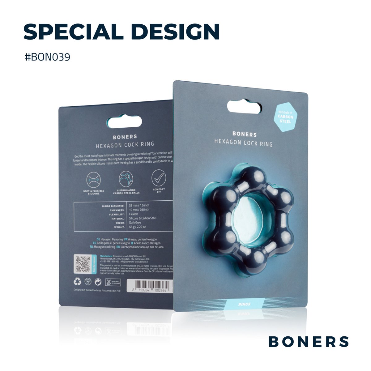 Boners Hexagon Cockring Met Stalen Kogels