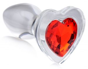 Red Heart Glas-Analplug mit Schmuckstein - Klein