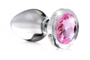 Pink Gem Glas-Analplug mit Schmuckstein - Klein