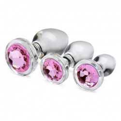 Juego de plugs anales de cristal con joya rosa