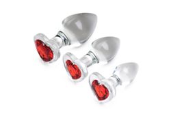 Juego de plugs anales de cristal con joya roja con forma de corazón