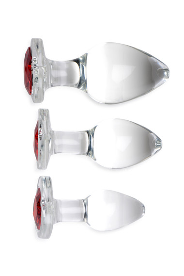 Red Heart Gem Glass Anal Plug Set