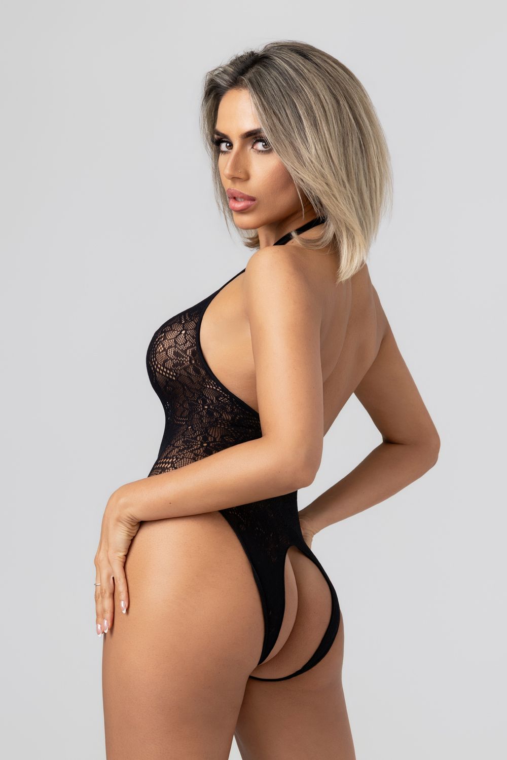 Christine - Noir Open Kruis Veter Body foto 2