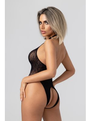 Christine - Noir Open Kruis Veter Body