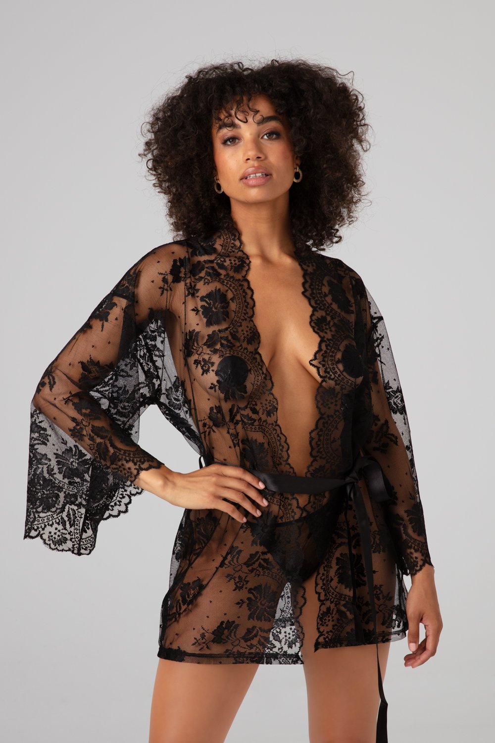 Christine - Kanten Kimono Graceful - Zwart