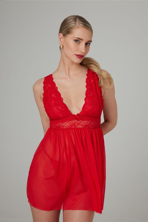 Christine - Babydoll + String Lieve - Rot