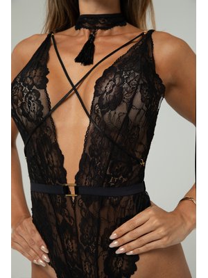 Christine - Exclusieve body met open kruis Aliah - Zwart