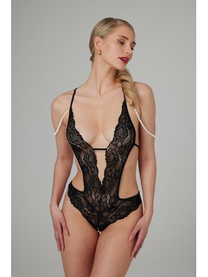 Christine - Openkruis Body met Parels Mea - Zwart