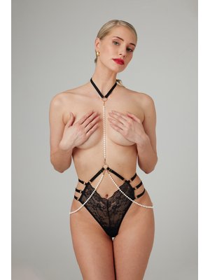 Christine - Luxe, kanten Parelstring Mea - Zwart