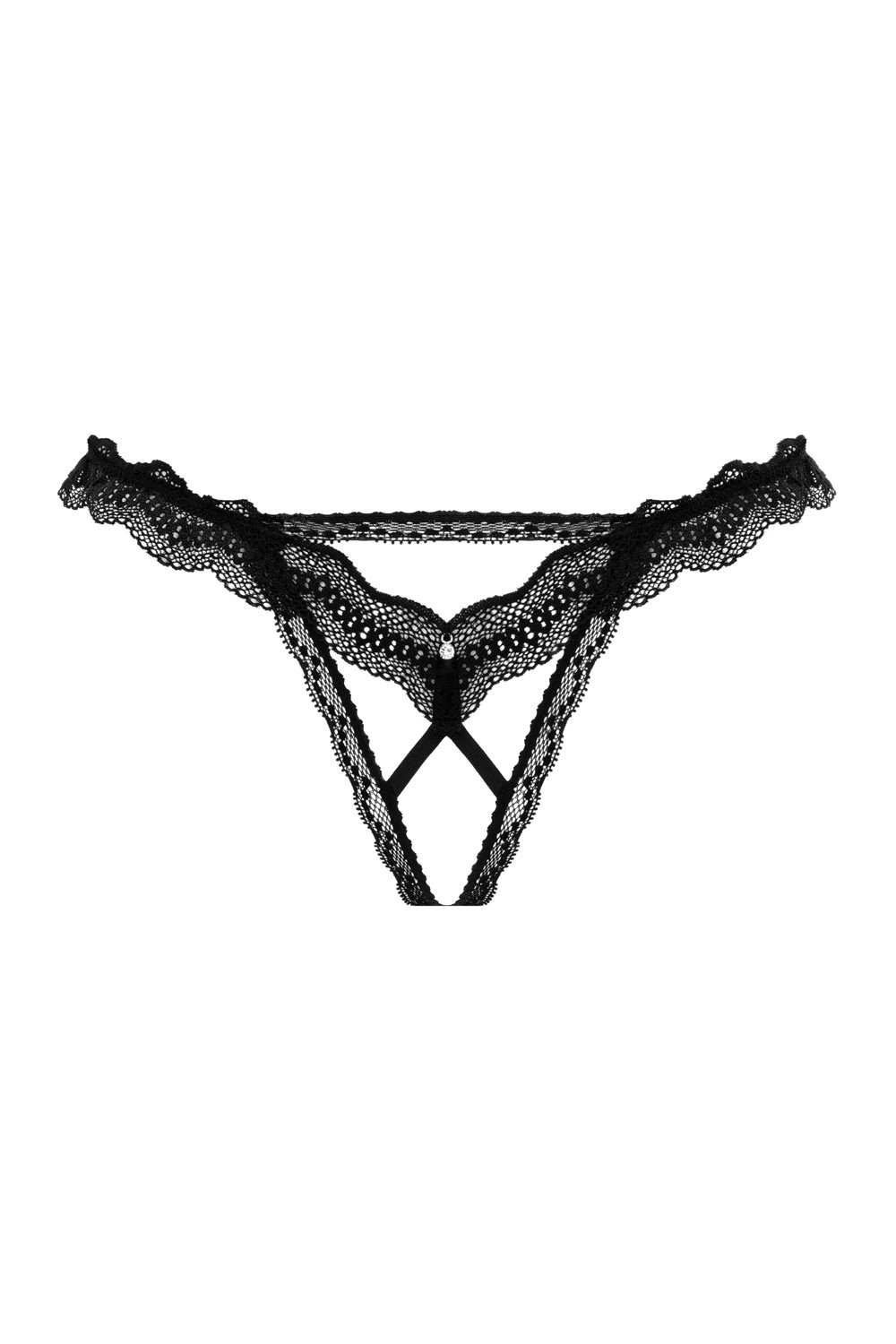 Christine - Kanten String Met Open Kruis Lila - Zwart