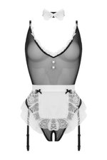 Christine - Maid Open Kruis Kostuum - Zwart/Wit