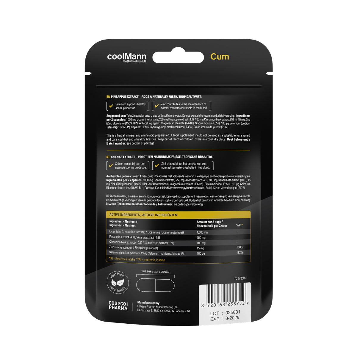 CoolMann - Cum Voedingssupplement - Ananas 60 pcs foto 4