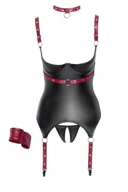Cottelli Bondage – Crotchless Set with Basque & String – Black