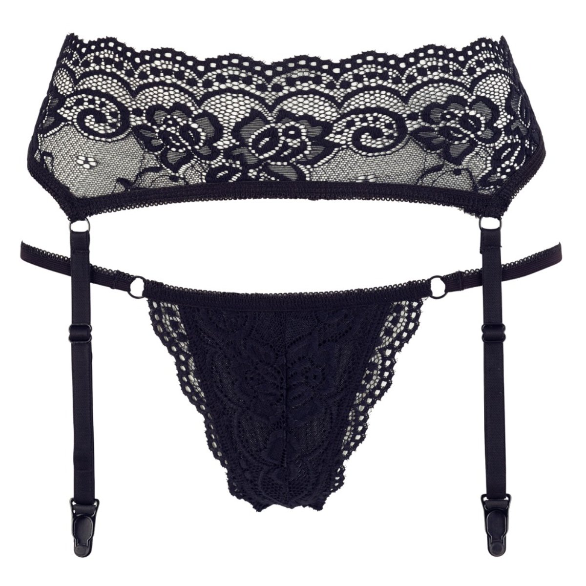 Cottelli Collection - Jarretelgordel en String Set - Zwart