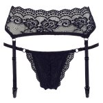 Cottelli Collection - Jarretelgordel en String Set - Zwart