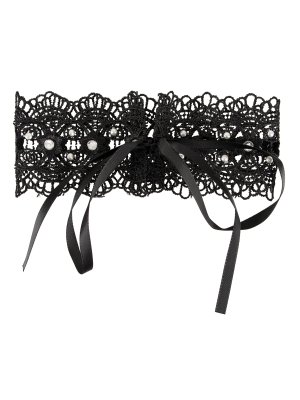 Zwarte geborduurde halsband met steentjes