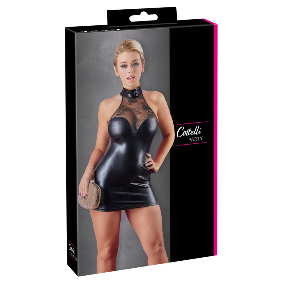 Cottelli Collection - Wetlook Mini Halterjurkje Met Kant