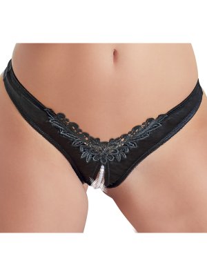 Cottelli Collection - Open Kruis String Met Parels - Zwart