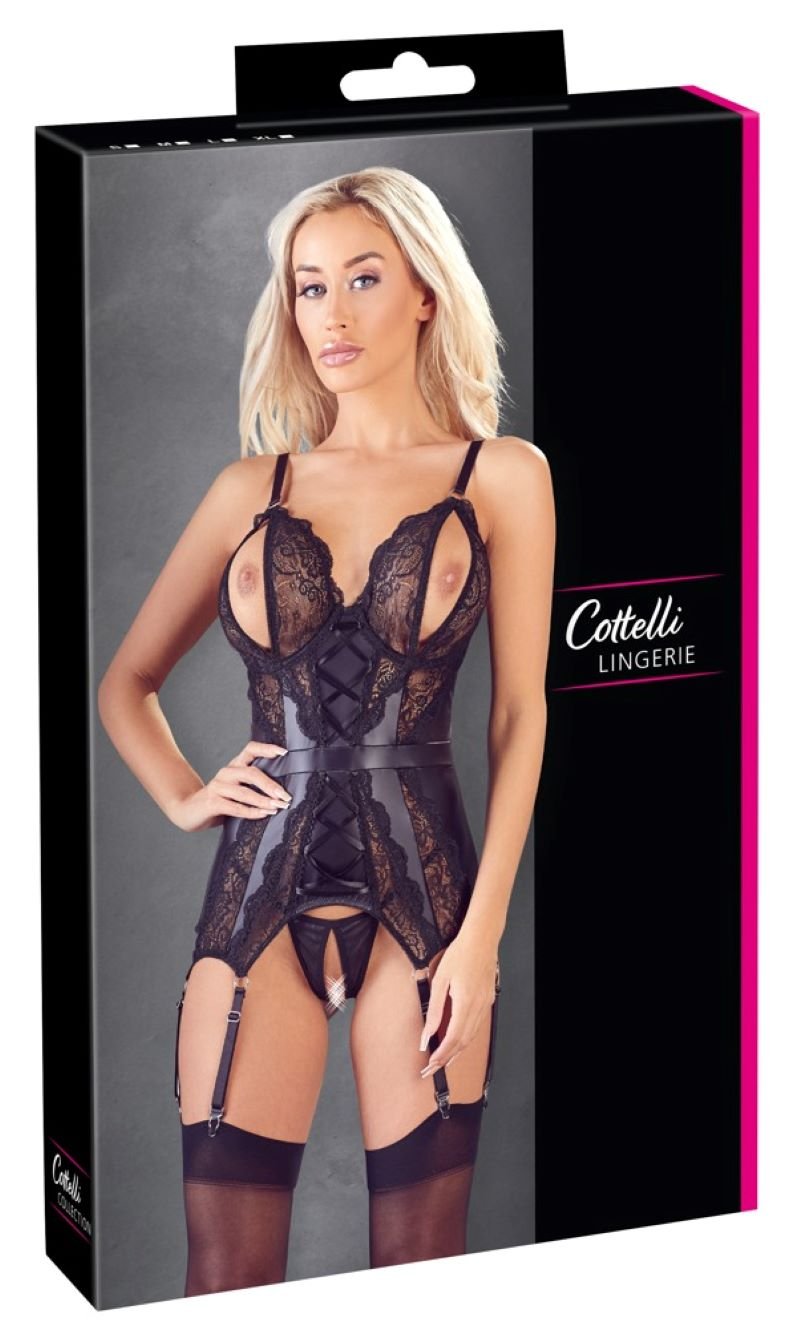 Jarretel-set met open cups - zwart