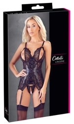 Jarretel-set met open cups - zwart