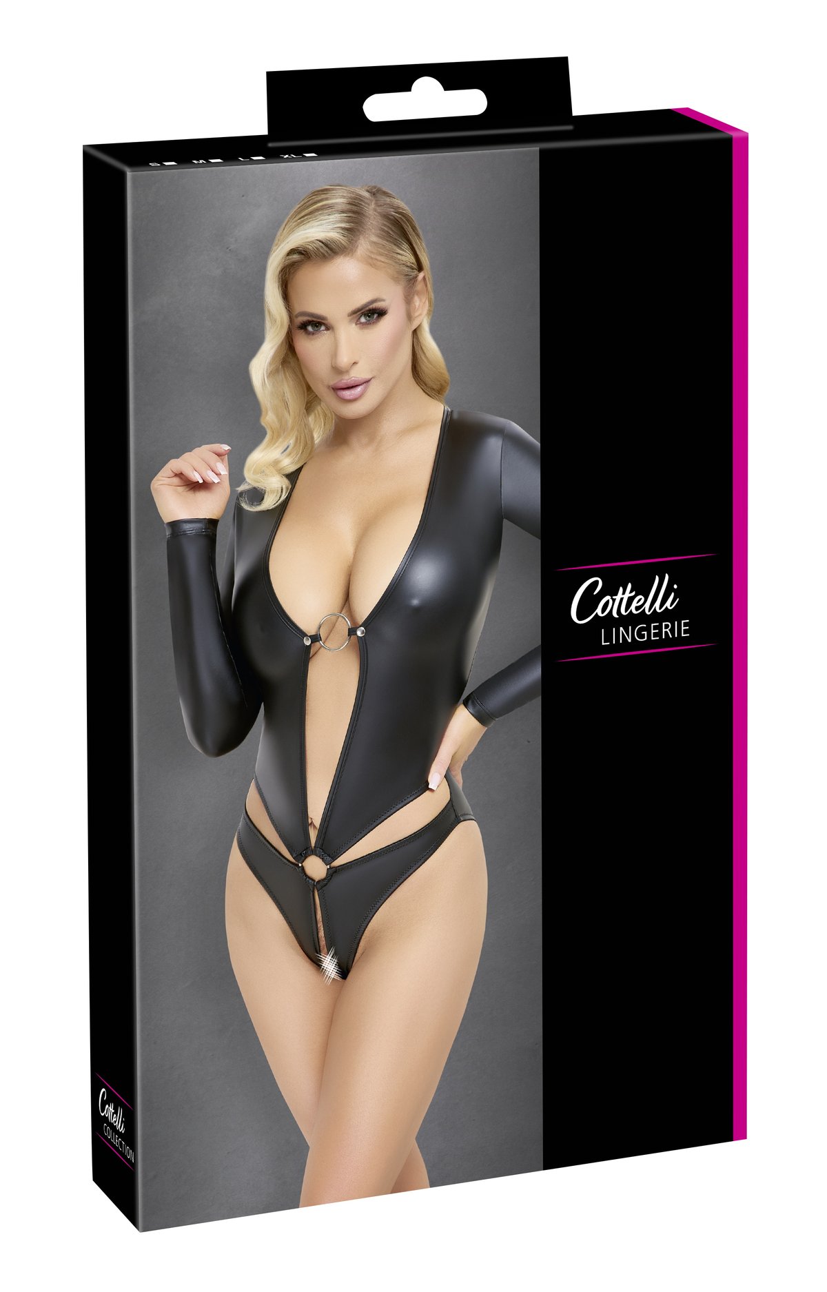 Cottelli LINGERIE – Crotchless Body Lange Mouwen – Zwart