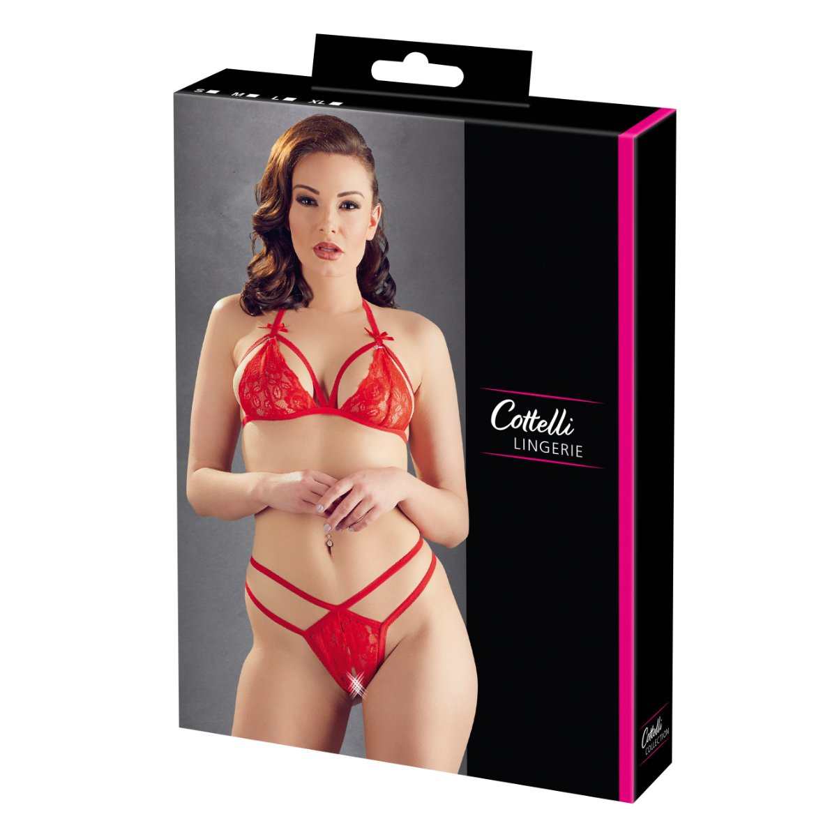 Cottelli Lingerie – Kantenset met Open String – Rood