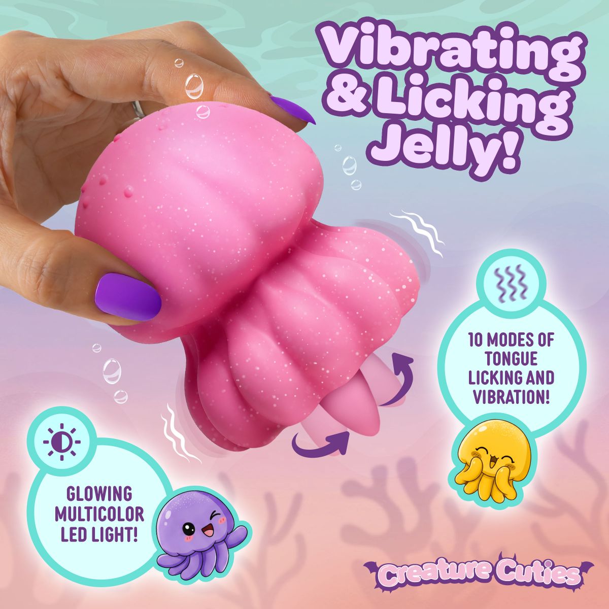 Creature Cocks - Glow Jelly Likkend & Vibrerende Clitoris Stimulator - Roze foto 2