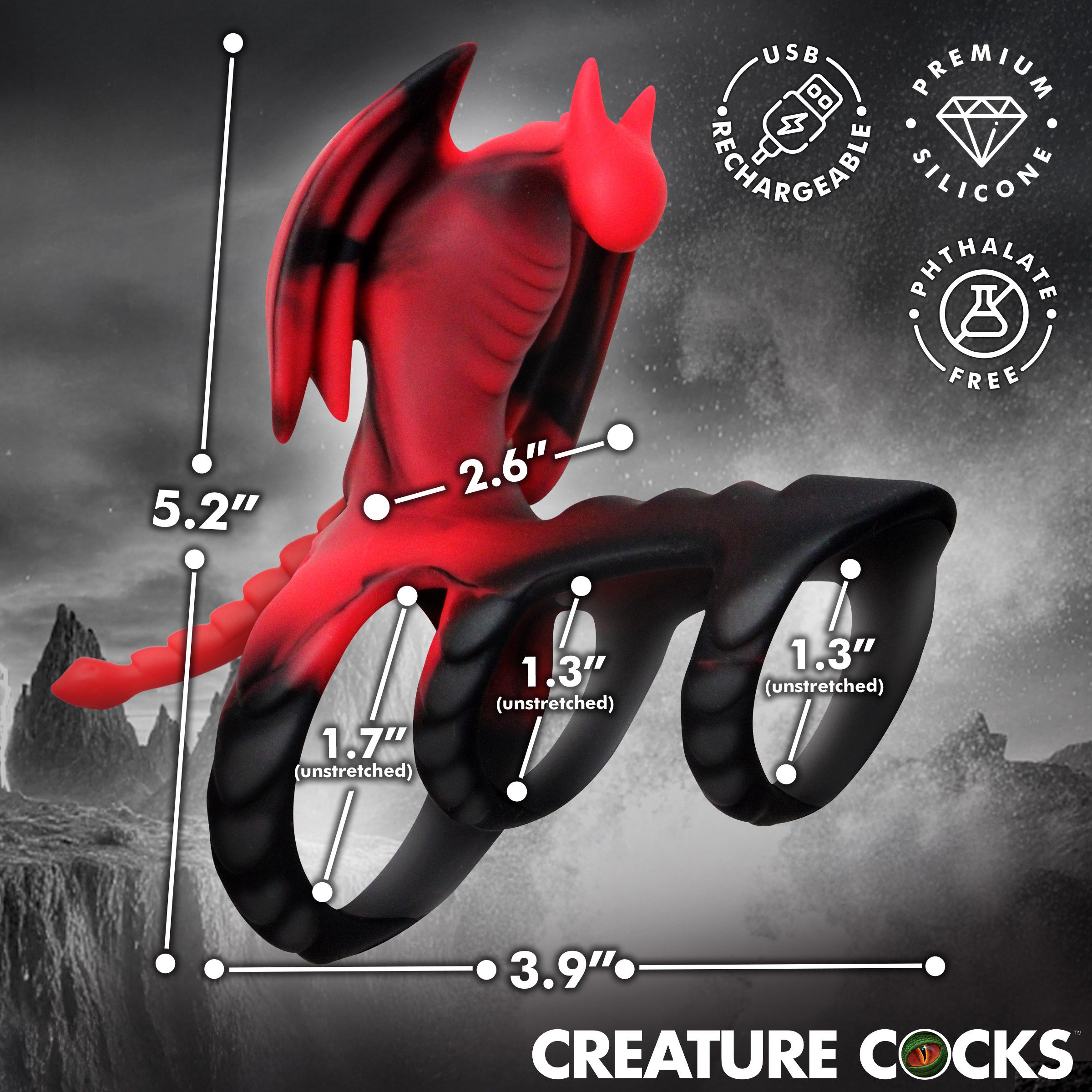 Creature Cocks - Dragon Flight Vibrerende Penisring - 9,9 cm foto 4