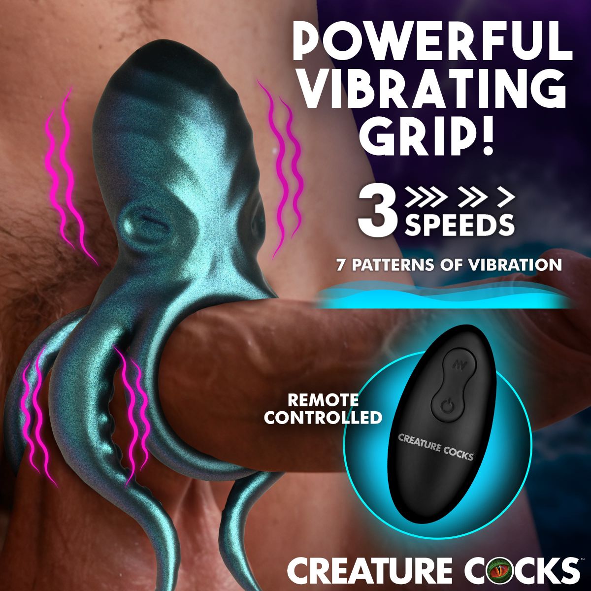 Creature Cocks - Octo Grip Vibrerende Penisring - Blauw foto 2