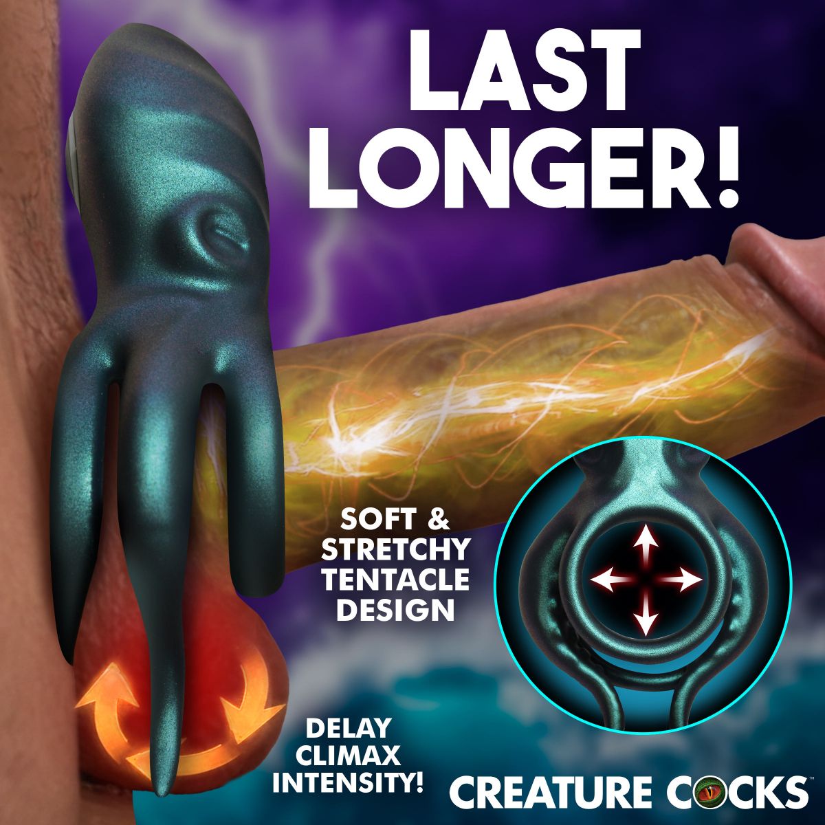 Creature Cocks - Octo Grip Vibrerende Penisring - Blauw foto 3