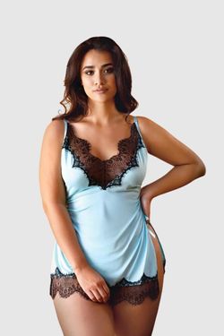 Elise Lace Babydoll With Sexy Thong - Blue