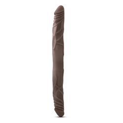 Realistyczne podwójne dildo Dr. Skin z przyssawką 35 cm – czekoladowe