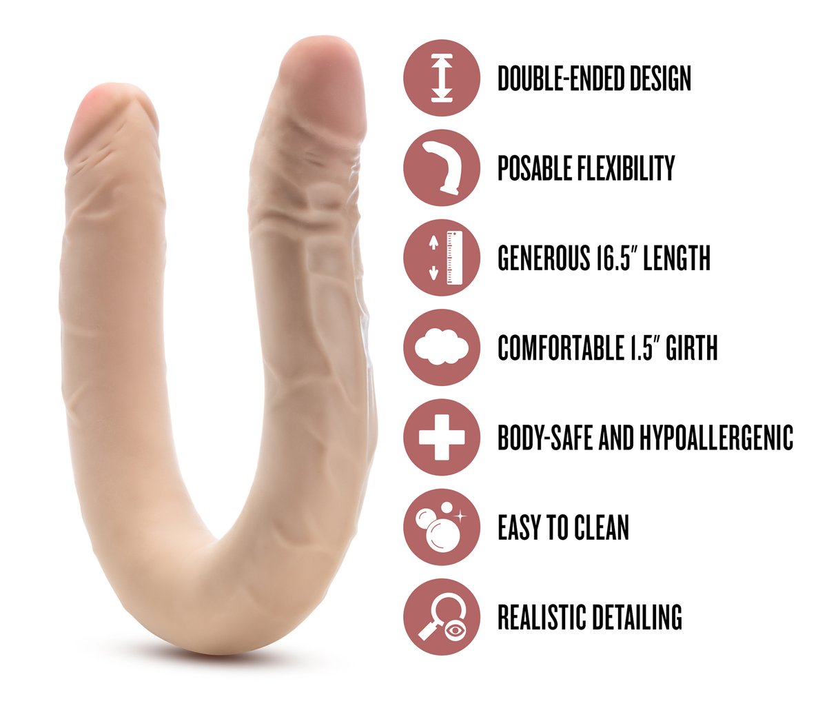 Dr. Skin – Plus 35,5 cm Buigzame Dubbele Dildo – Beige
