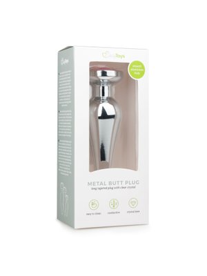 Zilverkleurige metalen buttplug met roze diamant
