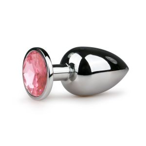 Metall-Buttplug mit rundem rosafarbigem Stein