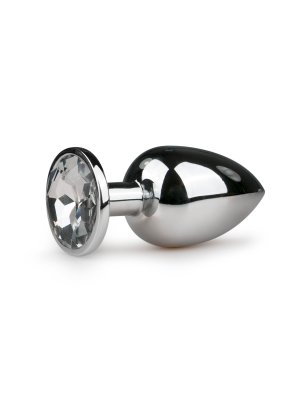 Zilverkleurige metalen buttplug met transparant kristal