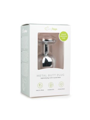 Zilverkleurige metalen buttplug met transparant kristal
