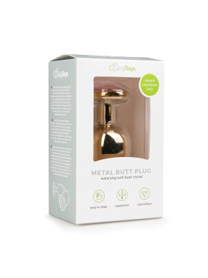 Metalen buttplug met roze hartje - goudkleurig