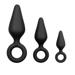 Set de plugs anales negros con anillo de extracción 