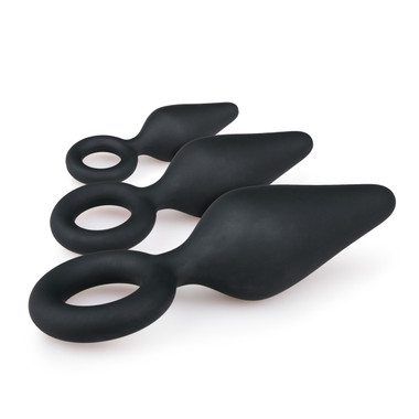 Black Buttplugs With Pull Ring - Set - EasyToys