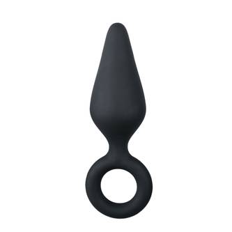 Black Buttplugs With Pull Ring - Medium Black Buttplugs With Pull Ring - Medium