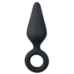 Plug anal noir avec anneau d'extraction - Large