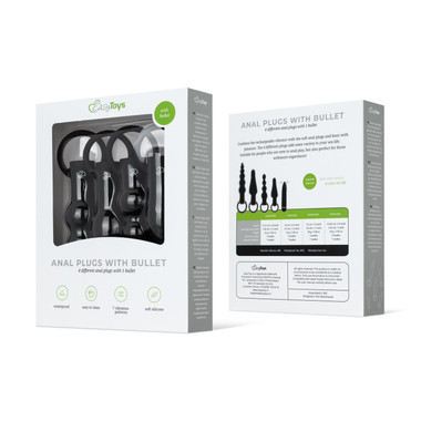 Anal Plug Set With Bullet Vibrator - Black - EasyToys